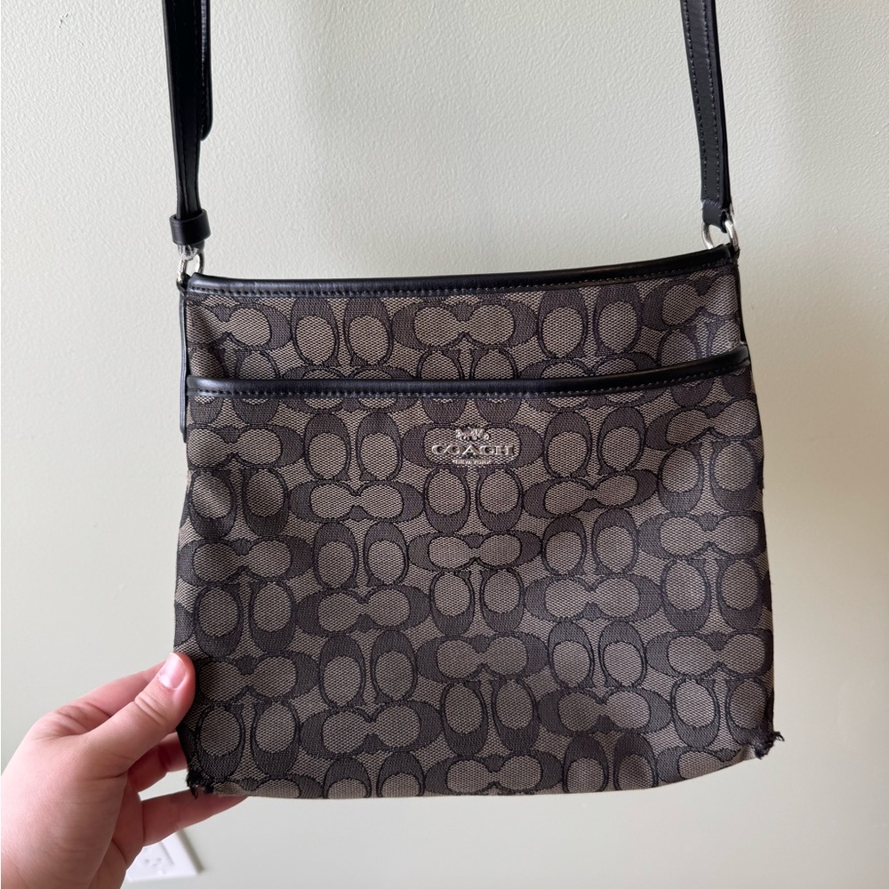 Coach Black and Brown Crossbody Bag with Signature Pattern